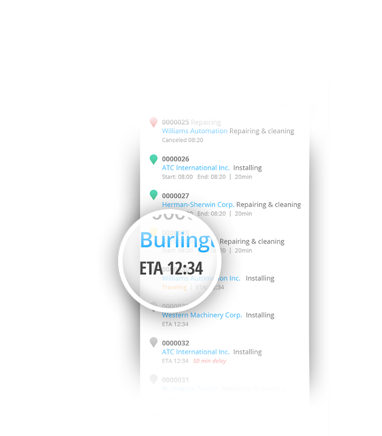 Mobile app screen with ETA info